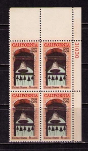 US USA Sc# 1373 MNH FVF Plate# Block California Carmel Mission Bells Belfry - Picture 1 of 1