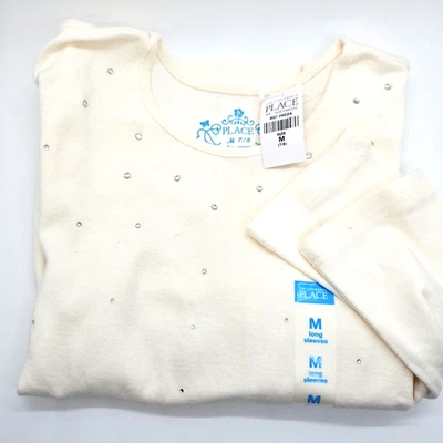 Camiseta Children Place Girls Crema Manga Larga Estrás 7/8 Nueva Con Etiquetas Foto 1 de 4