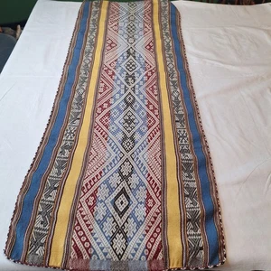 Handgewebt Peruanisch Alpaka Wolle Tischläufer Blau Gelb Geometrisch 46 x 18 - Bild 1 von 7