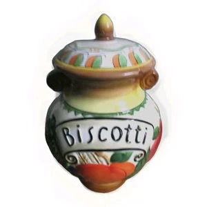 Biscotti Handled 11" Jar Vintage Ceramic by Nonni hand painted w/Fruit Motif - Picture 1 of 6