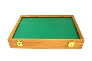 Gun Display Case Pistol 18" x 12" x 4" Oak & Green Revolver Wood USA Shadow Box - Picture 1 of 14