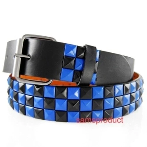 Cinturón de cuero piramidal con tachuelas a presión XL 40-44 negro y azul Foto 1 de 1