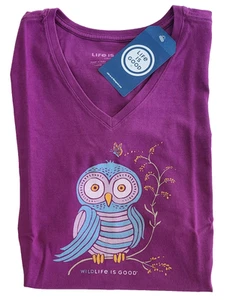 Life Is Good SS Shirt Crusher Vee WILDlife OWL Butterfly Chest44in Womens L - Picture 1 of 6
