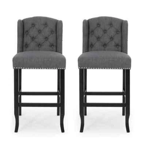 Noble House Bar Stool 45.25" Wingback Fabric Seat Material Charcoal (Set of 2) - Picture 1 of 7