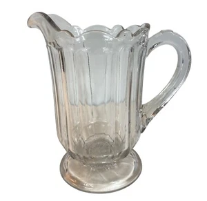 Pedestal Pitcher Clear Glass Water Vintage 20 oz Jug Iced Tea Scalloped Edge - Picture 1 of 9