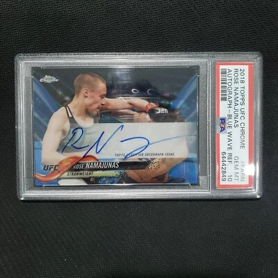 2018 UFC TOPPS CHROME: ROSE NAMAJUNAS #FARN 19/75 AUTO BLUE WAVE Gem Mint PSA 10 - Image 1 of 4