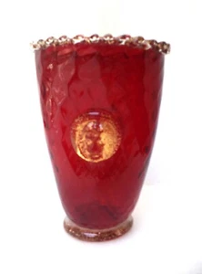 MURANO VENETIAN SALVIATI LION FACE RED ART GLASS BOWL VASE - Picture 1 of 7