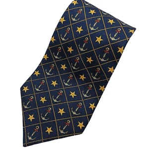 Cravatta Tommy Hilfiger uomo seta nautica ancora e motivo stella oro navy vintage - Foto 1 di 6