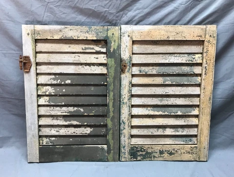 Pair VTG Small Green Antique House Wood Window Shutters 14x21 Old 291-23B Cover