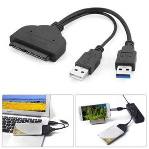 Dual USB 3.0 & 2.0 to SATA 2.5" Hard Drive HDD SSD Adapter Converter Cable 22Pin - Picture 1 of 7