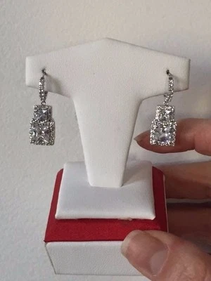 Beautiful Princess & Round CZ Halo Style Silver Huggie Top Earrings  - Image 1 of 3
