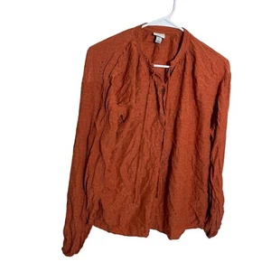 A New Day Blouse Women's Small Orange V-Neck Tie Front Textured Solid Shirt Top - Picture 1 of 8