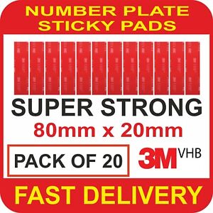 20 x 3M NUMBER PLATE DOUBLE SIDED STICKY Pads Strips TAPE STRONG fixing