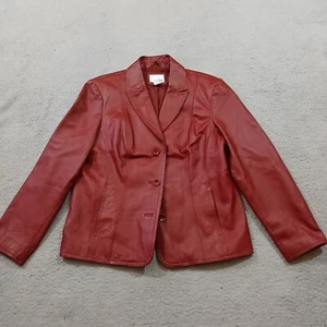 East 5th Leather Jacket Womens Extra Large Red Blazer Lined Button Down Casual - Picture 1 of 15