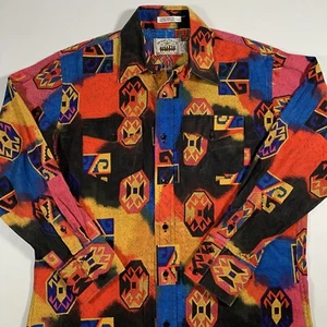 VTG 90s Texas Sage Button Shirt Mens L 16.5/34 Colorful Western Aztec Rodeo - Picture 1 of 8