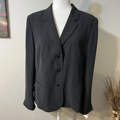 NWT John Meyer of Norwich Size 16 Striped Blazer Suit Jacket Black Pockets Lined - Image 1 of 4