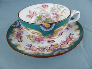 SARREGUEMINES tasse + sous-tasse à thé en porcelaine décor 215 style MINTON tbé - Imagen 1 de 5
