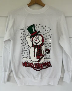 80's Vintage Frosty the Snowman Sweatshirt Christmas Cartoon Puff Paint Medium - Picture 1 of 14