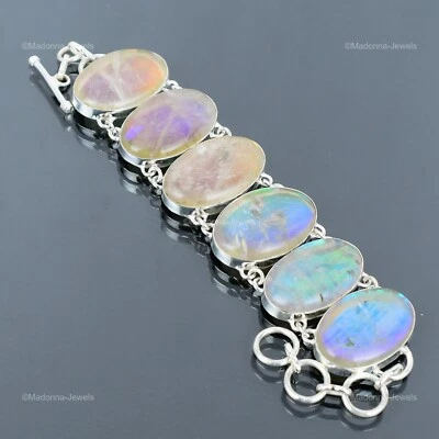 Pulsera de cumpleaños con cadena de plata esterlina 925 ópalo místico arco iris natural joyería Foto 1 de 4