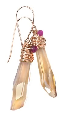 Spyglass Designs Earrings mde w/ Crystal Imperial Topaz 14k Solid Gold Wrap 2 - Image 1 of 4