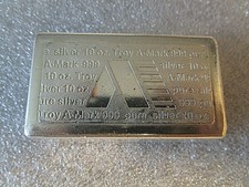 10 oz A-Mark smaller stackable-USVI Ingot vintage .999 Fine Silver Bar 