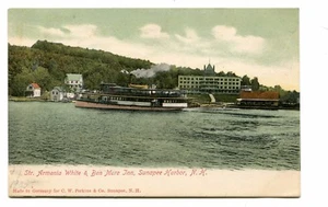 Cartolina d'epoca SUNAPEE HARBOR NH piroscafo ARMENIA WHITE & BEN MERE INN UDB - Foto 1 di 2