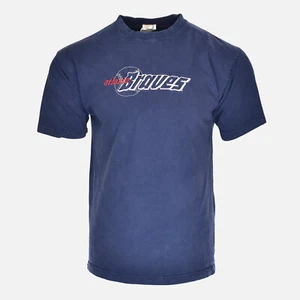 Atlanta Braves 90's Athletic Embroidered Logo Hank Aaron MLB Vtg Tee Shirt - L - Picture 1 of 4