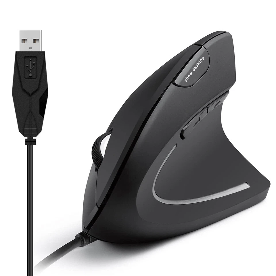 Wired Right Hand Vertical Mouse Ergonomic Gaming Mouse 800 1200 1600 DPI USB PC - Image 1 of 1
