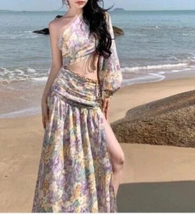 Damen Sommer BH Gürtel Rock Kleid Set Morgenmantel Bauchtanz Kleid Strandmode Lila - Bild 1 von 11