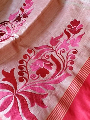 Brand New Tussar Silk With Machine Flower Embroidery  - Image 1 of 4