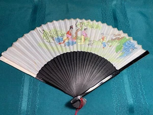 Vintage Chinese Paper Folding Hand Fan Child/2 Women People's Republic Of China - Picture 1 of 24