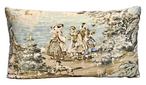 Bosporus Toile Lumbar 12"x20" Decorative Throw Pillow Cover Flax Blue Linen - Picture 1 of 9