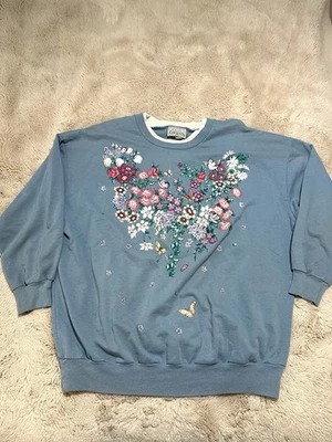 Suéter Vintage Años 90 Ediciones Básicas Mujer Talla 2XL Floral Cuello Redondo Hecho en EE. UU. Foto 1 de 4