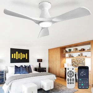 42" Ceiling Fan with Light: White 3 Blade with Remote APP Control Ultra Quiet - Picture 1 of 9