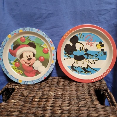 Disney Mickey Mouse Plate Set Christmas Holiday Oh Boy! Kids Dishes vintage - Image 1 of 4