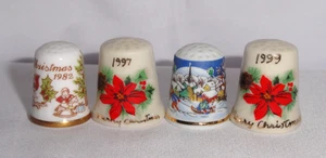 4 Vintage Fingerhüte ~ Weihnachten ~ datiert ~ viktorianisch ~ Weihnachtsstern ~ Kinder im Schnee - Bild 1 von 7