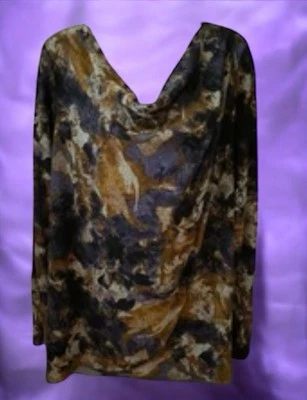 Просто Vera Wang пуловер блузка верхний L длинным рукавом вязаный синий золотой цветочный капот - Изображение 1 из 4