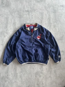 Vintage 90s Starter Cleveland Indians MLB Baseball Windbreaker Jacket Navy XL - Picture 1 of 6