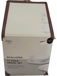M&S Home 12 Piece Scalloped White Dining Set Porcelain Dishwasher Safe - Picture 1 of 11