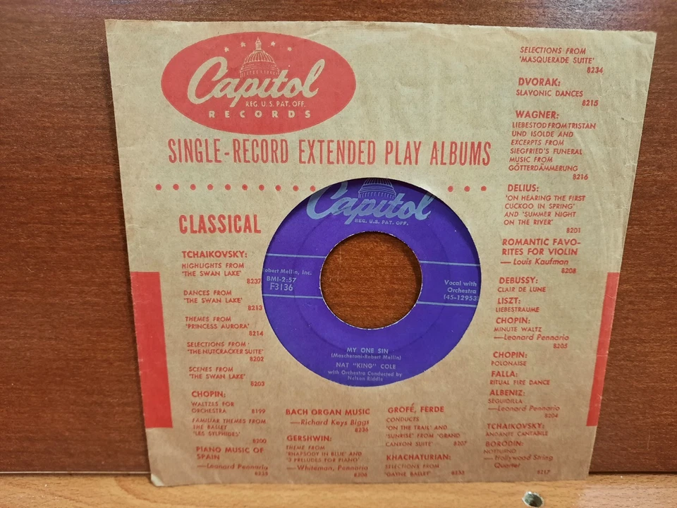 45 / Nat "King" Cole / 1955 / My One Sin / The Blues From Kiss Me Deadly Foto 1 de 1