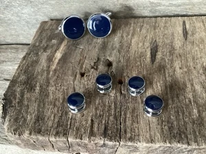 Modern Dark Blue Dress Studs Tuxedo Shirt Buttons x4 & FREE Cufflinks - Picture 1 of 7