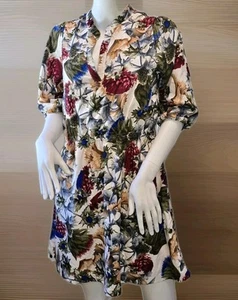Yumi ๐ผ Flower Print Ruched Elastic Waist 1/2 Sleeve LINENED soft Comfortable - Picture 1 of 13