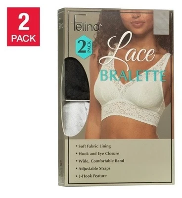 Felina Women's Lace Bralette 2-Pack Black & White Size M - Image 1 of 4