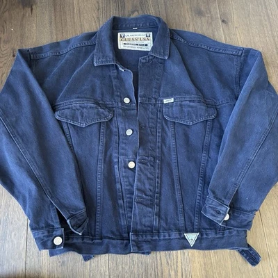 Vintage 80|90s Guess Men Classic Jean Coat Jacket Georges Marciano Blue SZ Med - Image 1 of 4