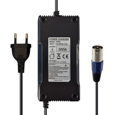 MARKENLOS 24V 5A Ladegerät Netzteil für Jazzy 1107 1121 Smart Automatic 3-Pin XLR Stecker