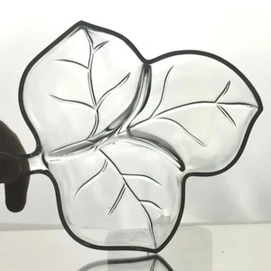 Vintage Clear Glass 3-Compartment Leaf Dish - Divided Serving Tray Bowl - Picture 1 of 5