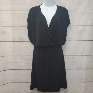 Tommy Bahama Black Faux Wrap Dress Large Womens Stretch Jersey Elastic Waist  - Picture 1 of 7