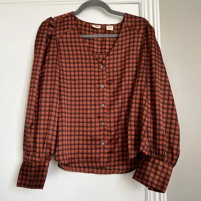 LEVI’S Talla S Kit de Satén Blusa a Cuadros LS-cuello en V Abotonado Sin Cuello Nuevo sin Etiquetas Foto 1 de 4