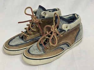Vintage Action Club Denim Leather High Top Sneakers 6.5 Retro 80’s Casual Rare - Picture 1 of 8