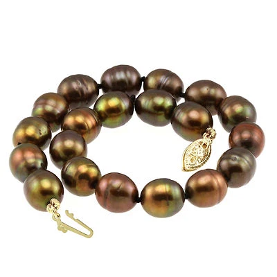 14k Solid Yellow Gold Clasp Bracelet / 9 x10mm Peacock Cultured Pearls 9.5" Long - Image 1 of 2